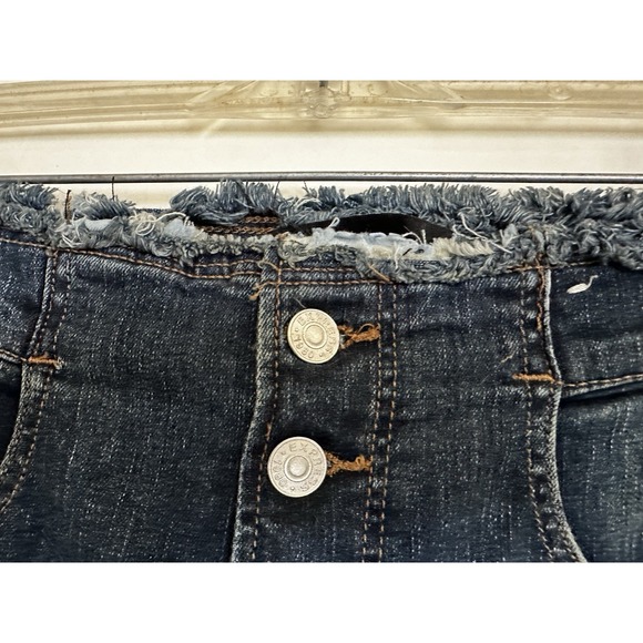 Express Denim Perfect Ankle High Rise Button Fly Blue Jeans Frayed Waist Sz 6 - Picture 3 of 6